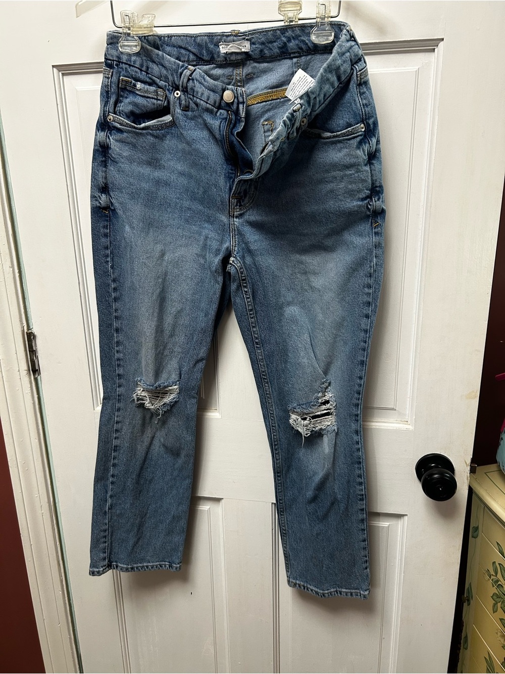 Good American Light Blue Distressed Straight Leg Jeans